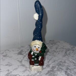 Festive Snowman Holiday Figurine Rustic Style Hand Painted